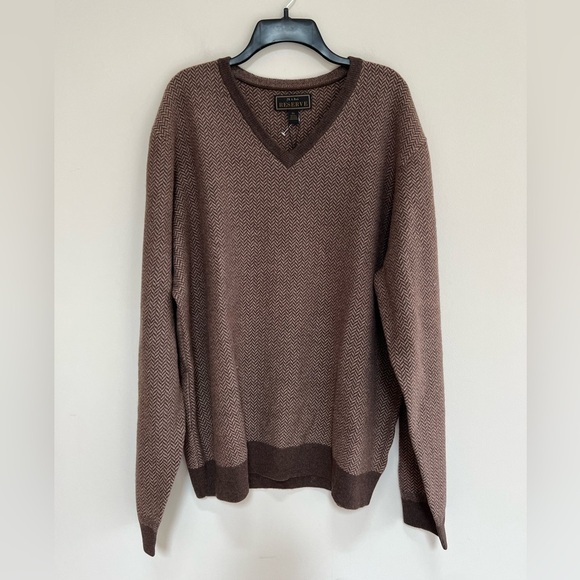 Jos. A. Bank Other - Jos A. Bank NWT Reserve Collection Wool V-Neck Brown Herringbone Sweater, XL